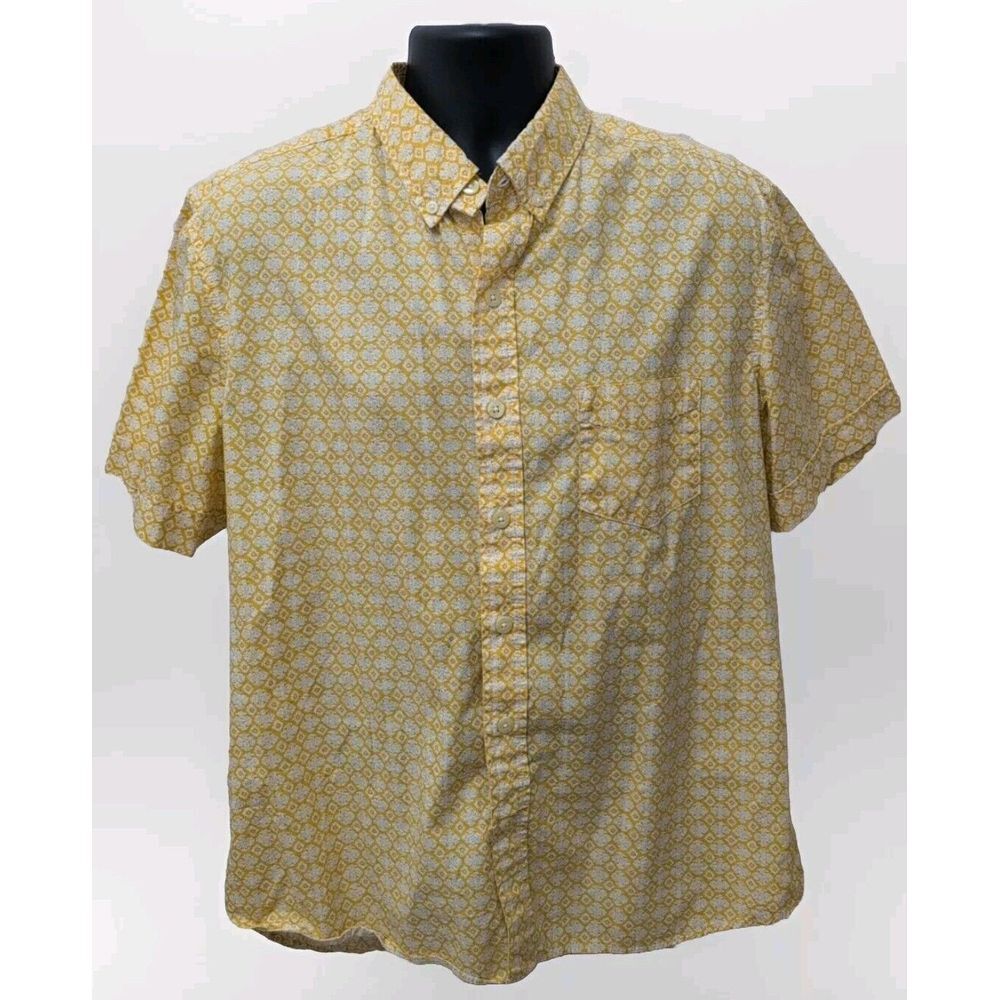 Kennington Shirt Mens Size XL Yellow‎ Geometric Casual Button Up Short Sleeve